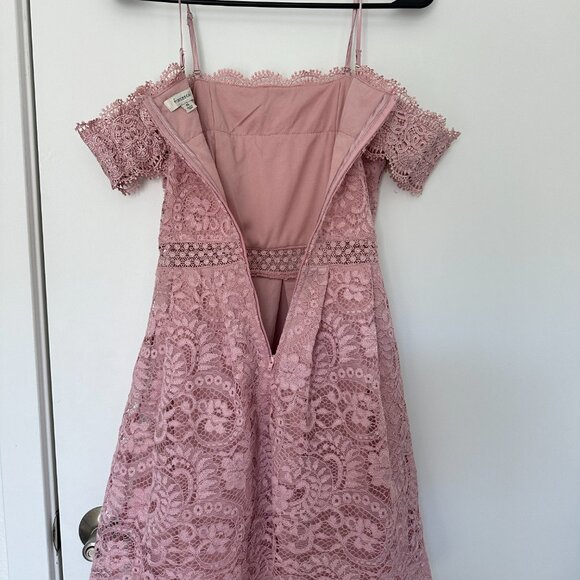 Francesca's Rose Pink Lace Overlay Off-Shoulder Dress, XS - Picture 3 of 6